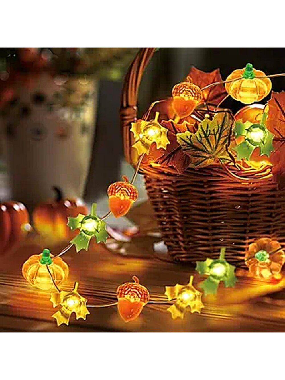Fall Decorations for Home 30 LED Pumpkin Maple‎ Leaf Lights Battery Operated